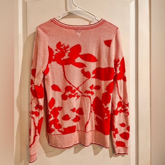 FINAL PRICE Tyler Boe Lily Pad Floral Knit Top, Flame Sweater - Picture 7 of 11